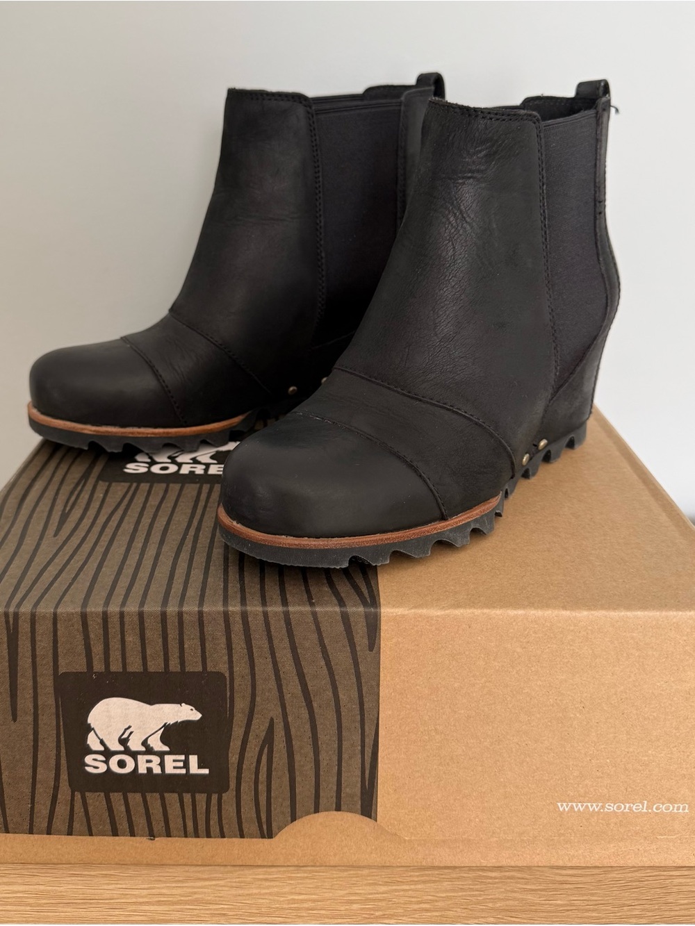Sorel Joan of Arc Lea Wedge Women's Black Ankle Boots Size 6.5